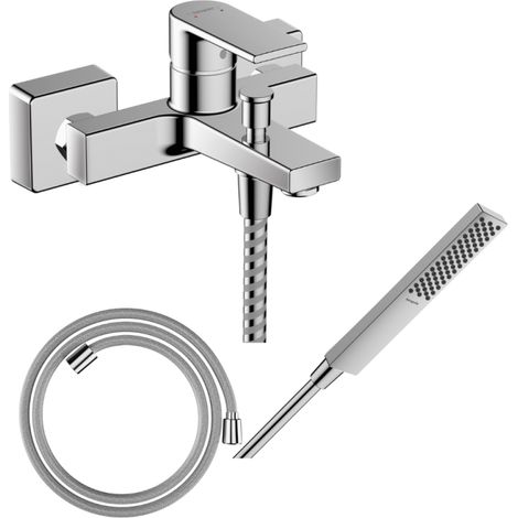 Pack mezclador mecánico de baño HANSGROHE Vernis Shape C2 + Designflex flexible + rociador HANSGROHE Pulsify E 100 EcoSmart cromado