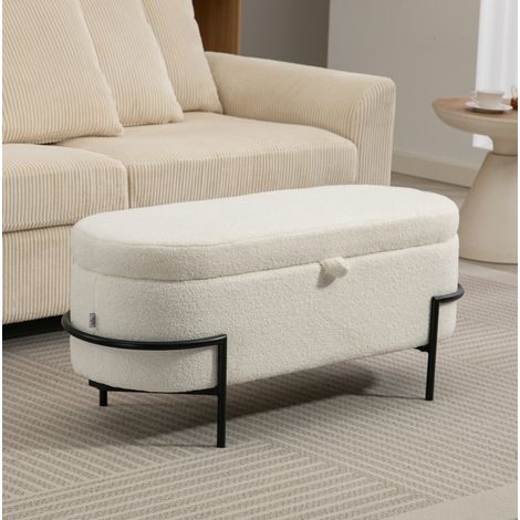 Banquette de rangement 114,5 x 40 x 48 cm crème, coffre 69 L, polyester et acier MEUBLIV (1/5)
