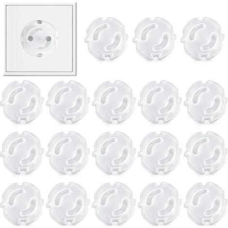 Lot de 18 protections de prise de courant type E/F avec mécanisme rotatif, cache-prise avec adhésif pour montage sans vis (1/5)
