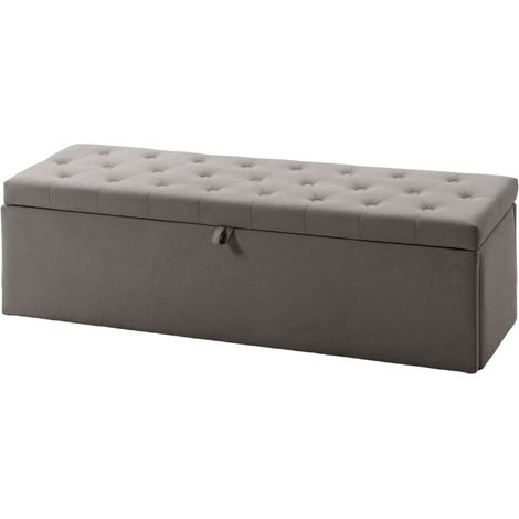 Pouf de rangement Ylet banc coffre velours gris (1/5)