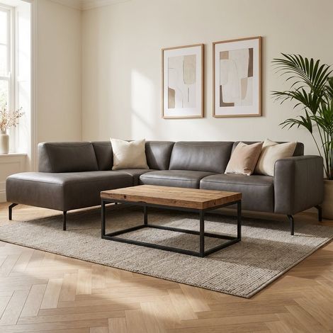 Industriell Ecksofa Anthrazit robustes Öko-Leder Barin - links (1/5)