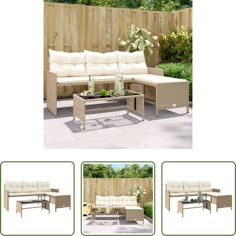 L-Form - Gartensofa in L-Form mit Tisch und Kissen Beige Poly Rattan (1/5)