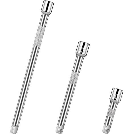 Jeu de 3 rallonges pour douilles 1/4 pouce, comprenant des rallonges de 50 mm (2 pouces), 100 mm (4 pouces) et 150 mm (6 pouces), chromées (1/5)