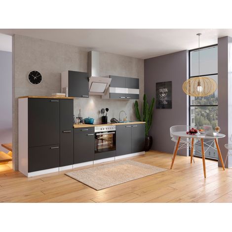 Cuisine Kitchenette Bloc cuisine intégrée Blanc Noir Malia 300 cm Respekta