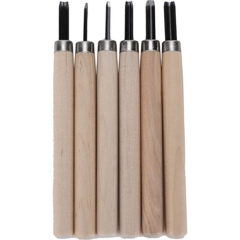 Kit de 6 couteaux à sculpter le bois pour débutants, comprenant des tampons en caoutchouc et des couteaux de sculpture en acier. (1/5)