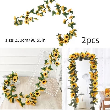 2pcs artificiel jaune tournesol vigne bricolage couronne décoration, 230,0 cm tournesol artificiel (1/5)