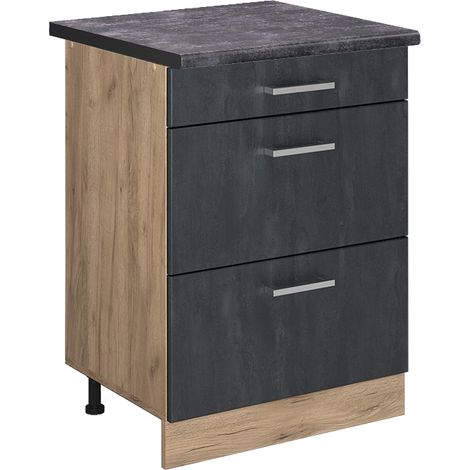 Mobiletto base per cucina R-Line, Calcestruzzo nero, 60 cm PL Antracite, Vicco (1/5)