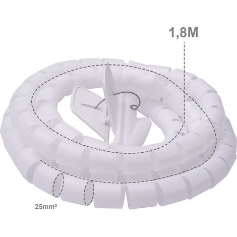 Spirale Avvolgi Cavo Flessibile Guaina Raccogli Organizzer Cavi Fermaglio Guidafilo Incluso 1,8M D25mm Bianco (1/2)