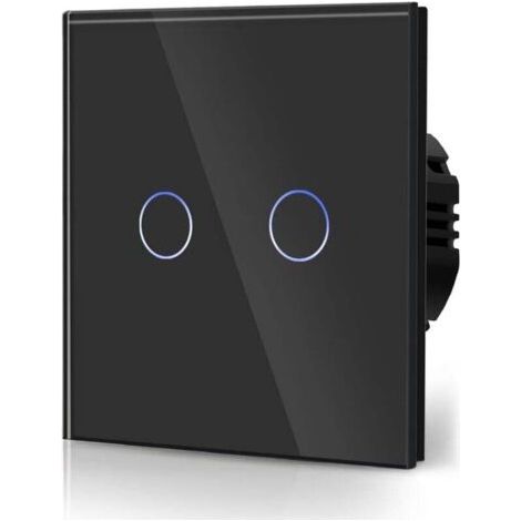 Normal Touch Switch Wall Light Switch Compatible with LED Light Glass Touch Screen 110V-240V Tempered Crystal Plate with Backlight 2 Gang 2 Way Button Black (1/4)
