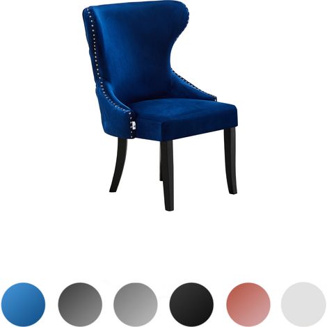 Silla de comedor individual Mayfair LUX de terciopelo con patas de madera - Silla de comedor - Silla tapizada - Silla de comedor moderna - Azul real (1/5)