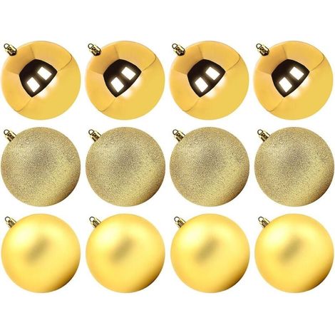Grandes boules de Noël d'extérieur. grandes boules à suspendre en plastique durable (10 cm/12 pièces. dorées) (1/4)