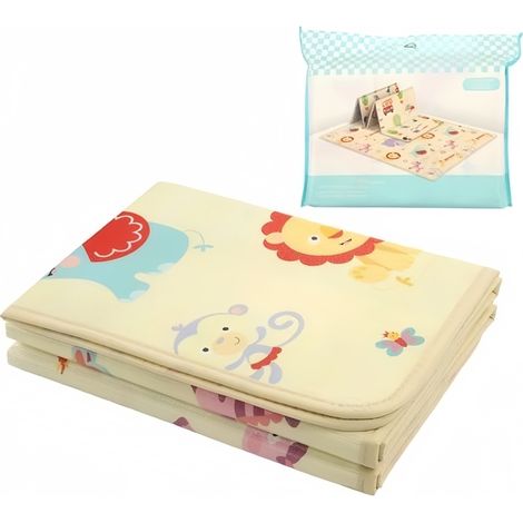 Tapis d'éveil pour bébé, 180 x 100 x 1 cm d'épaisseur, pliable et double face, imperméable, en mousse avec rebord pour faciliter l'exploration. (1/5)