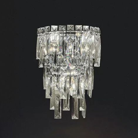 LOLLANDA Applique murale en cristal et chrome pour cheminée – Luminaire mural moderne et luxueux – Éclairage intérieur pour couloir, Chrome – 28 cm – Source lumineuse non incluse (1/5)