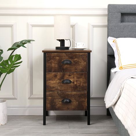 FURNITURE HMD Industrial Style Bedroom Night Stand,Bedside Table for Bedroom,Burning Wood Colour,40x35x61cm(WxDxH) (1/5)