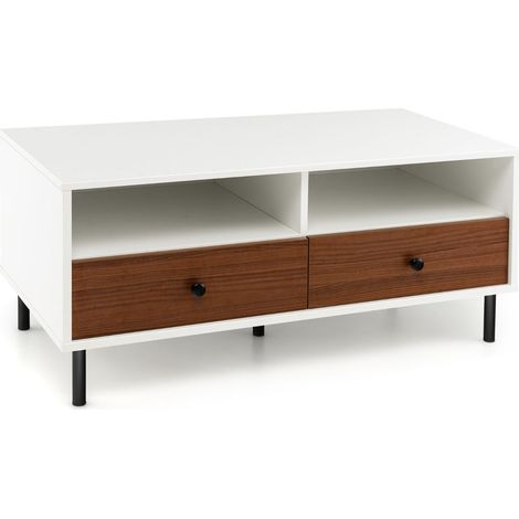 Mesa de centro multifuncional 95 x 48 x 45 cm con almacenaje ergonómico y diseño elegante en MDF blanco 200013747