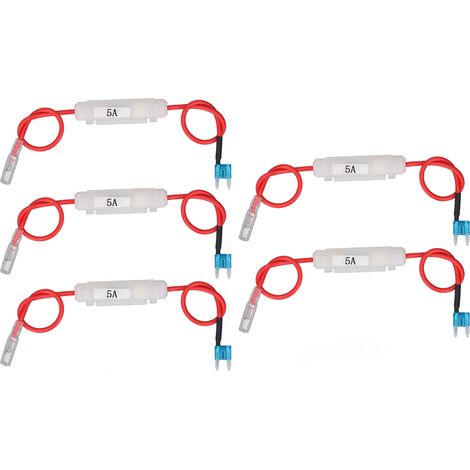 Lot de 5 porte-fusibles pour voiture ATS Mini 15A avec câble rouge 16AWG de 30 cm et 6 tubes en verre de 30 mm x 5A