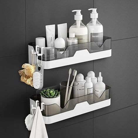 QAZQA 2-Pack Porte-Douche, Organisateur de Douche séparable avec Crochets, étagère de Douche à Double Couche sans perçage utilisée pour la Salle de Bain et la Cuisine (Gris) (1/5)