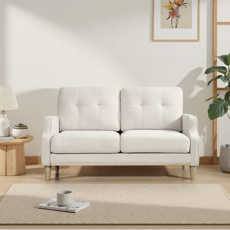 Canapé loveseat 136x78x84 cm beige en tissu et bois avec port USB (1/5)