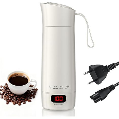 Mini hervidor eléctrico portátil de 400 ml, hervidor de viaje 3 en 1 con 4 ajustes de temperatura, revestimiento de acero inoxidable 304, protección contra ebullición uniforme. (1/5)