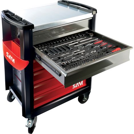 Sam Outillage – Servante d'atelier roulante 6 tiroirs – 224 outils – Charge maximale 300kg – Dimensions 100x50x85cm – CPP224PM1