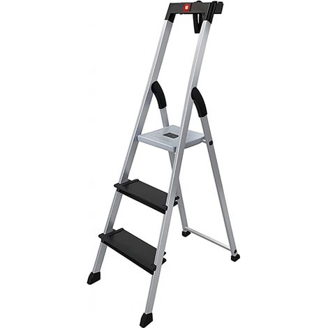 Hailo – Escabeau aluminium 4XL BLACK – 3 marches – Utilisation intensive BTP – Accès en hauteur pour travaux de peinture et menuiserie