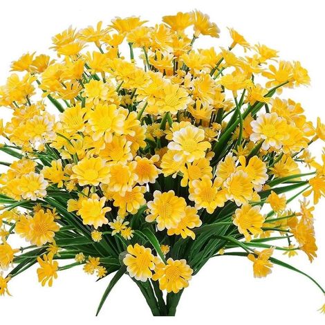 Fleurs de marguerite artificielle, 4 pièces Fleurs artificielles Arbustes en plastique vert Faux fleurs Intérieur extérieur Fleurs artificielles (jaune) (1/5)