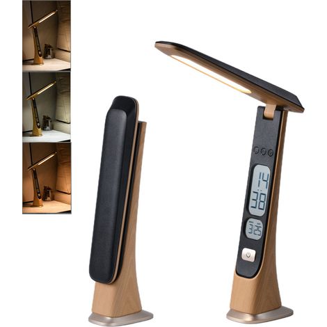 Lampe de bureau pliable, lampe de bureau tactile avec affichage de l'horloge et du calendrier, 3 modes de couleur et luminosité réglable (1/5)
