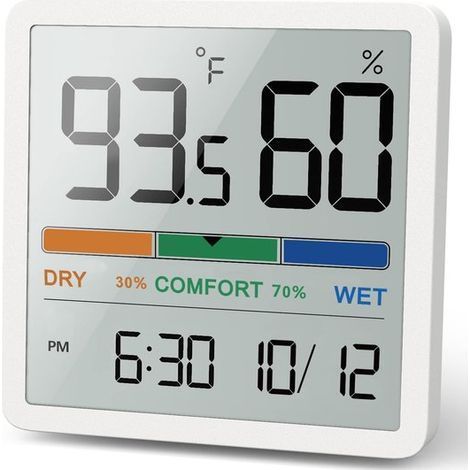 Longziming - Thermo-hygromètre - Thermomètre - Hygromètre - Lot de 1, avec indicateur d'humidité - Précision ±1°C et ±3% HR - Fonction d'étalonnage manuel - 3 options d'installation, sans perçage (1/5)