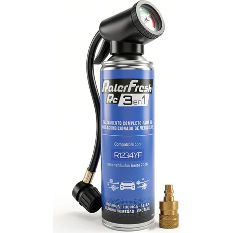 Gas Refrigerante Ralerfresh RC 3en1 500ml para sistemas con R1234YF con Manómetro (1/5)