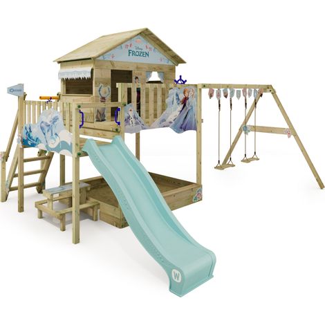 Torre de juegos Wickey parque infantil Disney Saga con columpio y tobogán, casita de zancos con arenero, escalera para trepar y accesorios de juego - Frozen