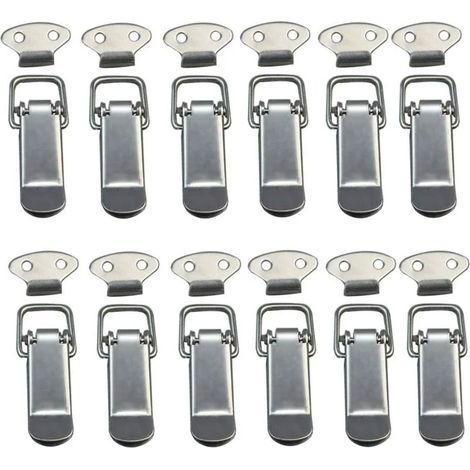 12-Piece Hood Fastener Set, Lever Latch, Spring Latch, Toggle Latch, Spring Clasp with Hook, Stainless Steel Spring Closure for Boxes, Drawers, Cabinets (1/5)
