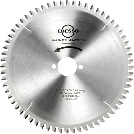 EDESSÖ Kreissägeblatt Präzision Fertigschnitte Wechselzahn negativer Spanwinkel Vielzahn, HW 210x3,0/2,0x30 Z=64 W neg (1/3)