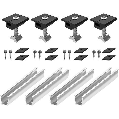 Kit de Support de Montage pour Panneau Solaire 8 Pièces, Kit de Montage pour Panneaux Solaires Toit Plat, Rails de 20 cm, Pince Solide (1/5)