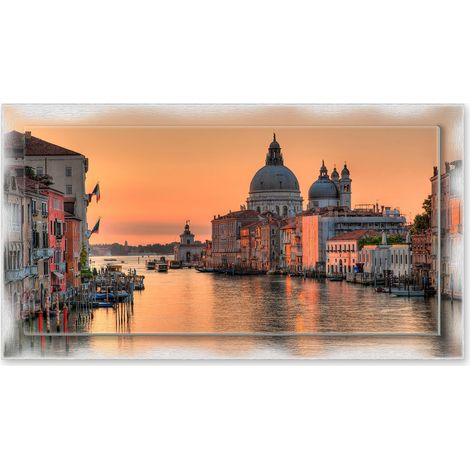Lupia - Quadro moderno su Tela con Cornice stampata NEWEXT 75x135 cm, paesaggi localismi italiani, per casa soggiorno capezzale camera da letto hotel ufficio, VENEZIA CHIESA DELLA SALUTE TWILIGHT (1/4)