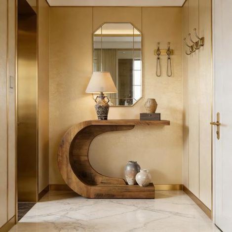 Table basse en forme de C, console contemporaine, table d’entrée au design moderne et épuré. (1/5)