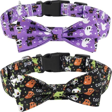 Collier pour chien Halloween avec nœud papillon, fermeture à clic, violet et noir - M 2,5 x 50 cm (1/4)
