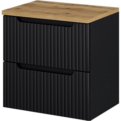Mueble bajo lavabo Newport de pared con 2 cajones MDF 60x60x40 cm - Negro/Roble (1/5)