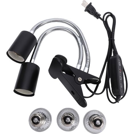 Lampe chauffante pour reptiles à double tête UVA UVB avec minuterie cyclique et col de cygne flexible, idéale pour tortues et lézards (1/5)