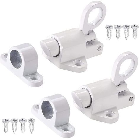 Deux loquets en aluminium avec ressorts de sécurité pour fenêtres, portes de placard et portes-fenêtres (1/5)