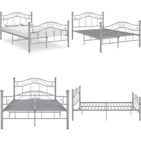 Bett Grau Metall 120x200 cm - Metallbett - Doppelbett - Bettgestell - Grau - Modernes Bett - Home & Living (1/5)