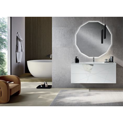 Mobile da bagno sospeso moderno CRIZIA base 120 con lavabo, BIANCO OPACO (1/5)