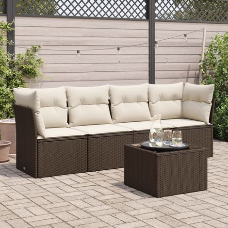 vidaXL 5 Piece Garden Sofa Set with Cushions Brown Poly Rattan (1/3)