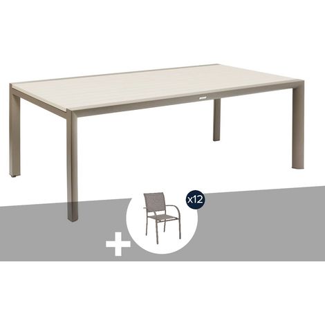 Table de jardin rectangulaire extensible en aluminium Luzane 12 places + 12 fauteuils Piazza - Hespéride (1/4)
