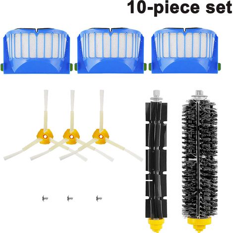 Kit de rechange pour balai robot des séries 600/610/620/630/645/650/655/660/680 : filtre, brosse latérale, brosse à poils, brosse rotative flexible. (1/4)