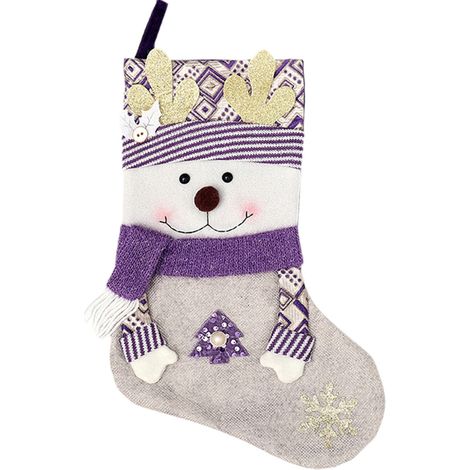 Chaussette De Noël - Velours - Pour Décoration Murale Ou Arbre De Noël - 45 X 29 X 21 Cm - Violet - 1 Pièce (1/5)