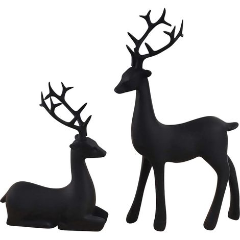 Statue Renne - Résine Noire - Décoration Noël Intérieur Bureau Étagère - 2 Pièces (1/5)