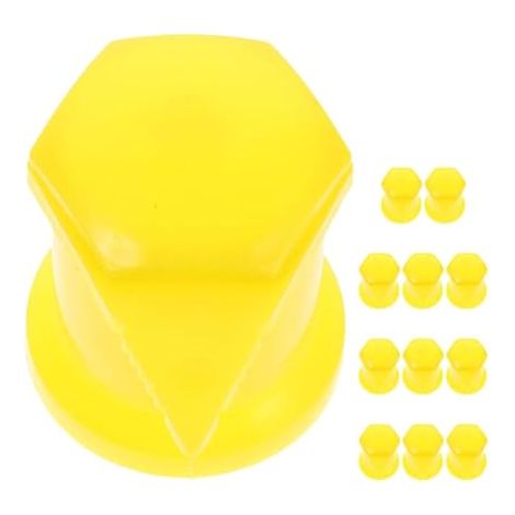 Lot de 12 cache-écrous de roue de camion - 32 mm - En plastique - Jaune - Avec capuchon de protection pour vérifier la visibilité et augmenter la visibilité pour les roues de véhicules (1/5)