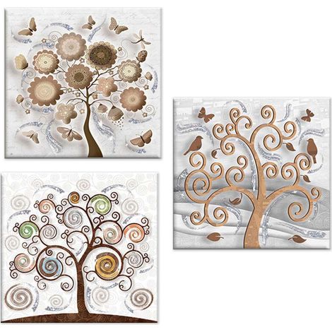 Lupia - Set 3 pezzi Quadri su tela albero della vita Canvas Day Brillant con glitter 38x38 cm TREE WHITE (1/4)