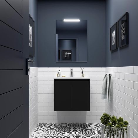 Meubles de salle de bain NOJA 700 2 portes BLACK SATIN + meuble-lavabo + miroir (1/2)
