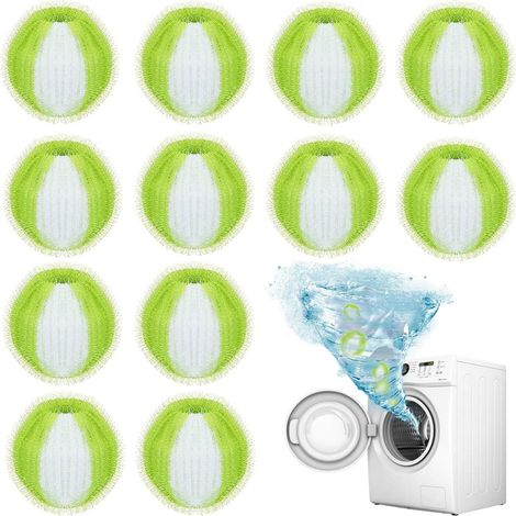Lot de 12 boules anti-peluches pour machine à laver, éliminent les poils d'animaux, boules de lavage réutilisables (vertes et blanches) (1/5)